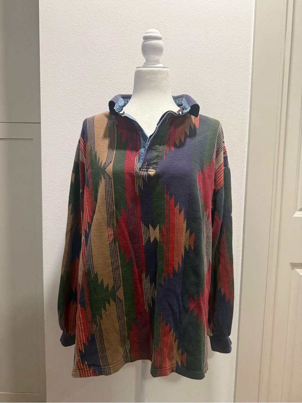 Vintage Chaps Ralph Lauren XL Southwestern Aztec Rugby Polo Shirt